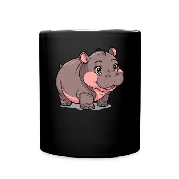 Moo Deng Nilpferd Hippo - Tasse einfarbig - Schwarz - Vorne