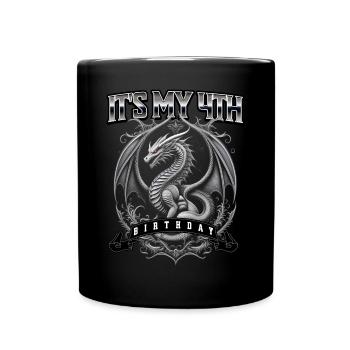 Dragon 4th Birthday Dragon - Full Colour Mug - black - Front