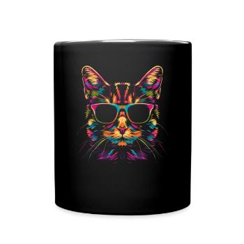 Tabby Katze Orange Katze Sonnenbrille Popart - Tasse einfarbig - Schwarz - Vorne
