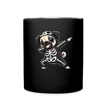 Mops Halloween Skelett Niedlicher Mops Kinder - Tasse einfarbig - Schwarz - Vorne