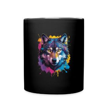 Colourful wolf with expressiveness and - Full Colour Mug - black - Front