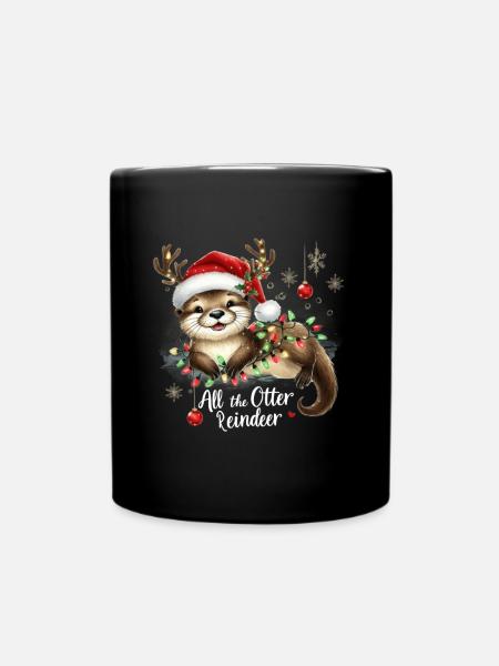 Weihnachtlicher Otter Mit Lichterkette Und - Tasse einfarbig - Schwarz
