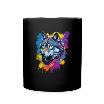 Farbexplosion Wolf Portrait Künstlervision - Tasse einfarbig - Schwarz - Vorne