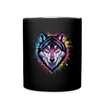 Colorful Wolf Artwork - Full Colour Mug - black - Front