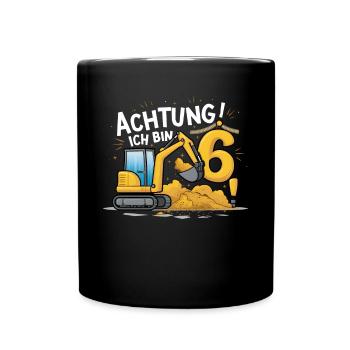 6ème anniversaire garçon 6 ans excavatrice chantier - Mug uni - noir - Devant