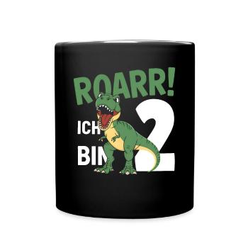 2. Geburtstag 2 Jahre Dino Dinosaurier Fan - Tasse einfarbig - Schwarz - Vorne