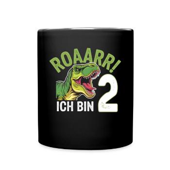2. Geburtstag 2 Jahre Dino Dinosaurier Fan - Tasse einfarbig - Schwarz - Vorne