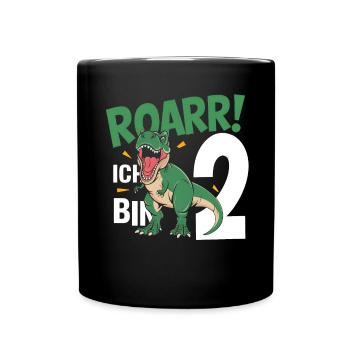 2. Geburtstag 2 Jahre Dino Dinosaurier Fan - Tasse einfarbig - Schwarz - Vorne