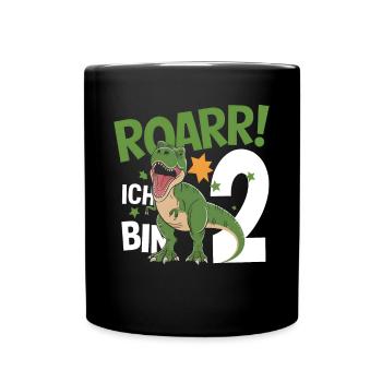 2. Geburtstag 2 Jahre Dino Dinosaurier Fan - Tasse einfarbig - Schwarz - Vorne