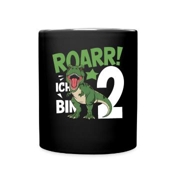 2. Geburtstag 2 Jahre Dino Dinosaurier Fan - Tasse einfarbig - Schwarz - Vorne