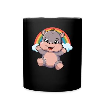 Happy Hippo Under Rainbow Clouds - Full Colour Mug - black - Front