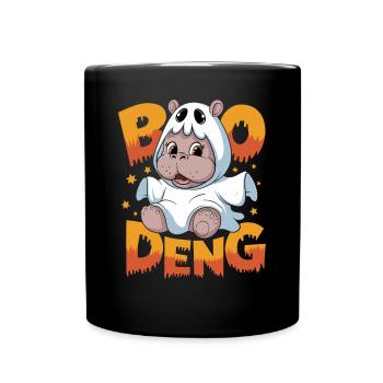 Lustiges Hippo-Motiv Moo Deng für Halloween - Tasse einfarbig - Schwarz - Vorne