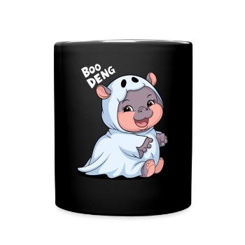 Cute Boo Deng Hippo in Ghost Costume - Full Colour Mug - black - Front