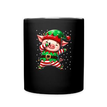 Weihnachten Schwein Elf Schweine Landwirt - Tasse einfarbig - Schwarz - Vorne
