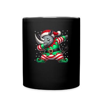 Weihnachten Nashorn Elf Lustig Nashorn Rhinozeros - Tasse einfarbig - Schwarz - Vorne