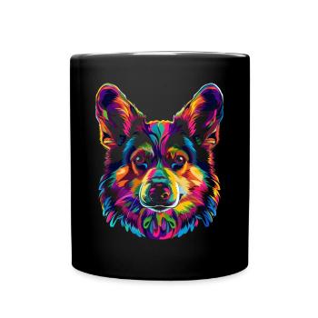 Welsh Corgi Hund Popart - Tasse einfarbig - Schwarz - Vorne