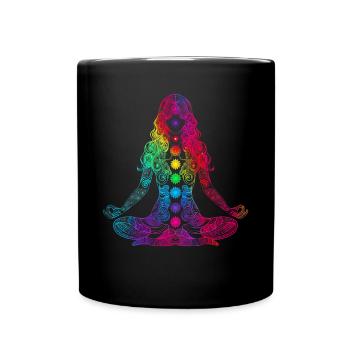 Yoga Yogi Meditation Workout Mandala Popart - Tasse einfarbig - Schwarz - Vorne