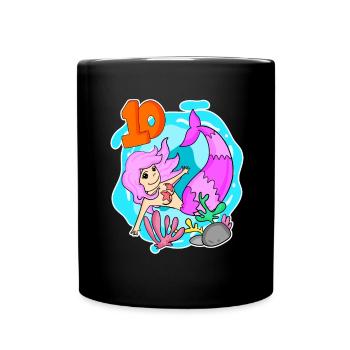 10th Birthday Motif Mermaid - Ten - 10 Years - Full Colour Mug - black - Front