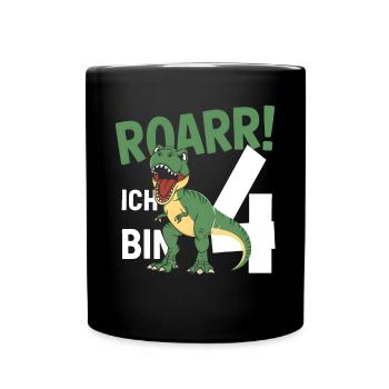 4. Geburtstag 4 Jahre Dino Dinosaurier Fan - Tasse einfarbig - Schwarz - Vorne