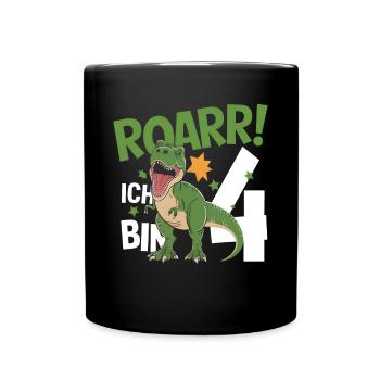 4th Birthday 4 Years Dino Dinosaur Fan - Full Colour Mug - black - Front