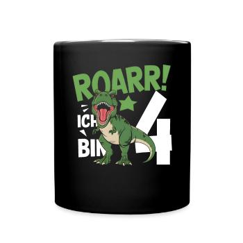 4th Birthday 4 Years Dino Dinosaur Fan - Full Colour Mug - black - Front