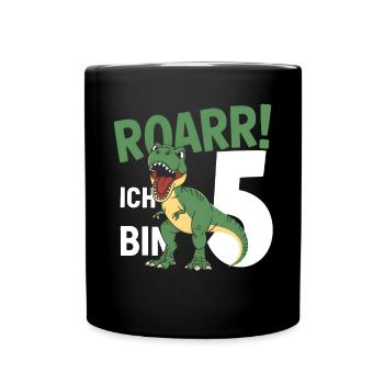5th Birthday 5 Years Dino Dinosaur Fan - Full Colour Mug - black - Front