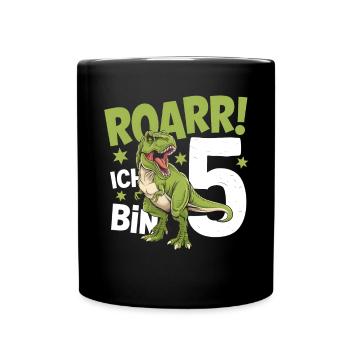 5. Geburtstag 5 Jahre Dino Dinosaurier Fan - Tasse einfarbig - Schwarz - Vorne