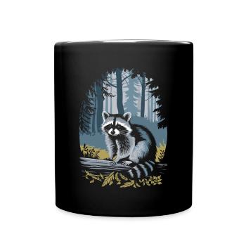 Raccoon in Cottagecore Forest - Full Colour Mug - black - Front