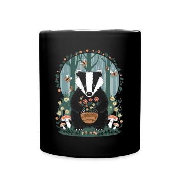 Cottagecore Dachs Mit Blumen Im Wald - Tasse einfarbig - Schwarz - Vorne