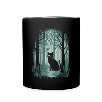Cottagecore Magical Forest Cat in Fairytale Forest - Full Colour Mug - black - Front