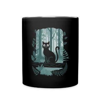 Cottagecore Enchanted Forest with Black Cat and - Full Colour Mug - black - Front