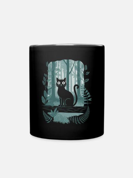 Cottagecore Zauberwald mit Schwarzer Katze und - Tasse einfarbig - Schwarz