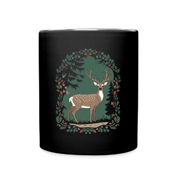 Magical deer scene in cottage core style - Full Colour Mug - black - Front