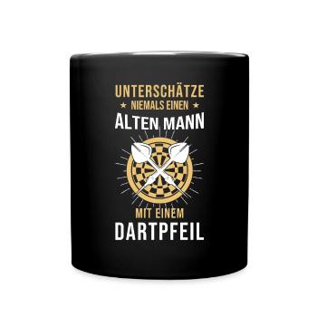 Dart Geschenk Dartboard Dartspieler Bullseye - Tasse einfarbig - Schwarz - Vorne