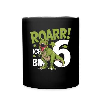 6th Birthday 6 Years Dino Dinosaur Fan - Full Colour Mug - black - Front