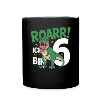 6. Geburtstag 6 Jahre Dino Dinosaurier Fan - Tasse einfarbig - Schwarz - Vorne