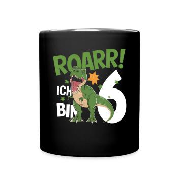 6th Birthday 6 Years Dino Dinosaur Fan - Full Colour Mug - black - Front