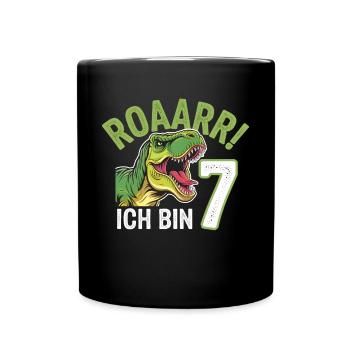 7th Birthday 7 Years Dino Dinosaur Fan - Full Colour Mug - black - Front