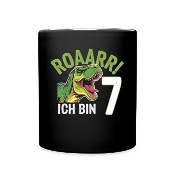 7th Birthday 7 Years Dino Dinosaur Fan - Full Colour Mug - black - Front
