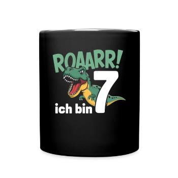 7th Birthday 7 Years Dino Dinosaur Fan - Full Colour Mug - black - Front