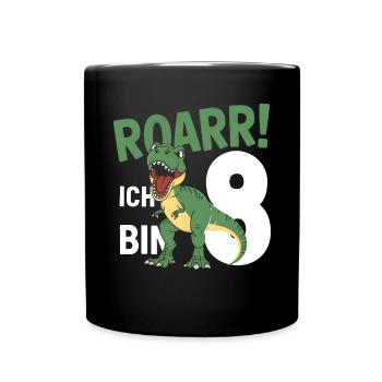 8th Birthday 8 Years Dino Dinosaur Fan - Full Colour Mug - black - Front