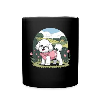 Cottagecore Hund in Blumengarten - Tasse einfarbig - Schwarz - Vorne