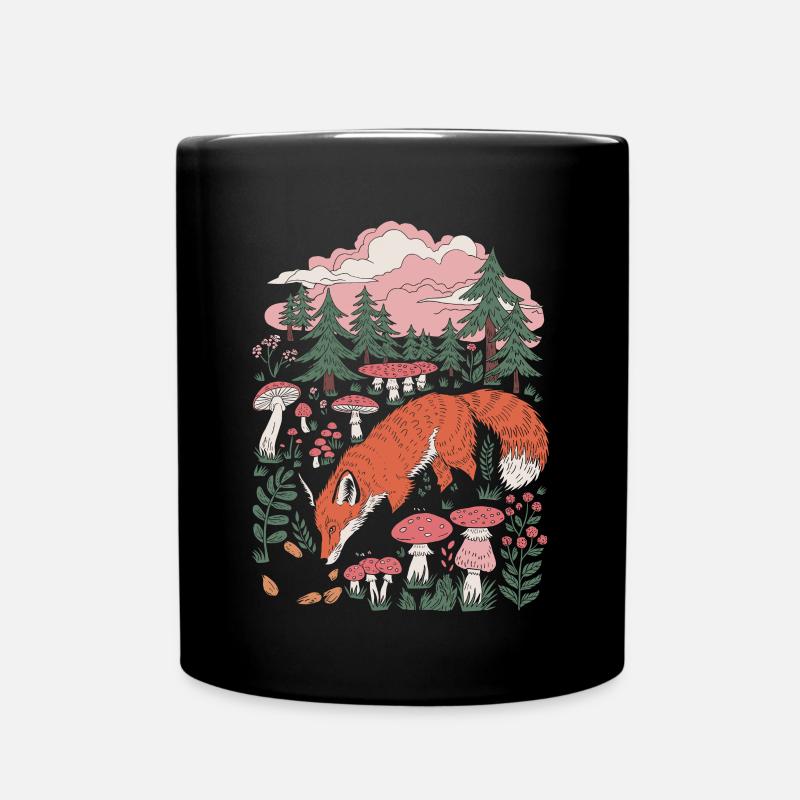 Cottagecore Fuchs Im Wald Mit Pilzen Und Bäumen - Tasse einfarbig - Schwarz