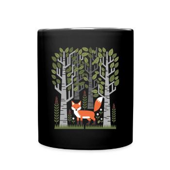 Cottagecore Woodland Fox with Flowers - Full Colour Mug - black - Front