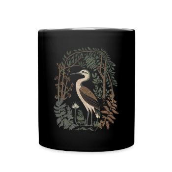 Closeness to nature with heron and forest - Full Colour Mug - black - Front