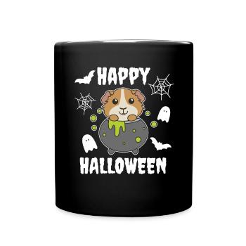 Meerschweinchen Happy Halloween Hexenkessel - Tasse einfarbig - Schwarz - Vorne