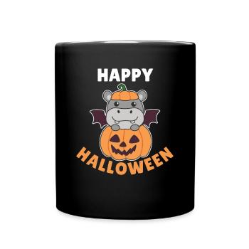 Hippo Happy Halloween Pumpkin Bat Costume - Full Colour Mug - black - Front
