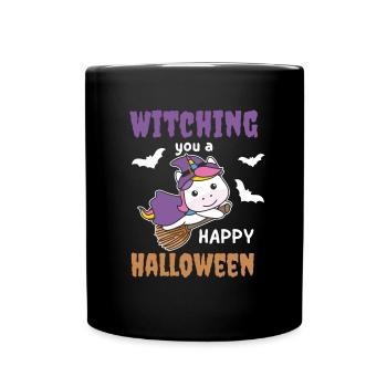 Einhorn Hexe Witching you a Happy Halloween - Tasse einfarbig - Schwarz - Vorne
