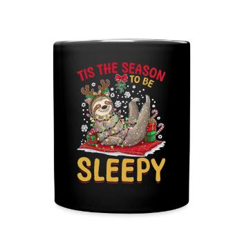Sloth Christmas Animal Tis the Season to be Sleepy - Full Colour Mug - black - Front