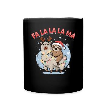 Sloth Llama Christmas Animal Fa La La La La Ma - Full Colour Mug - black - Front